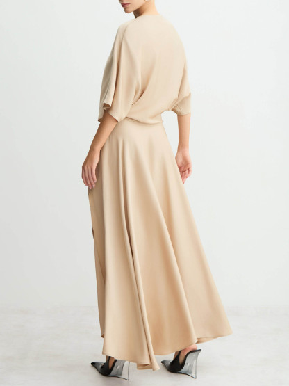 Elegant Satin Flowing Wrap Midi Dress