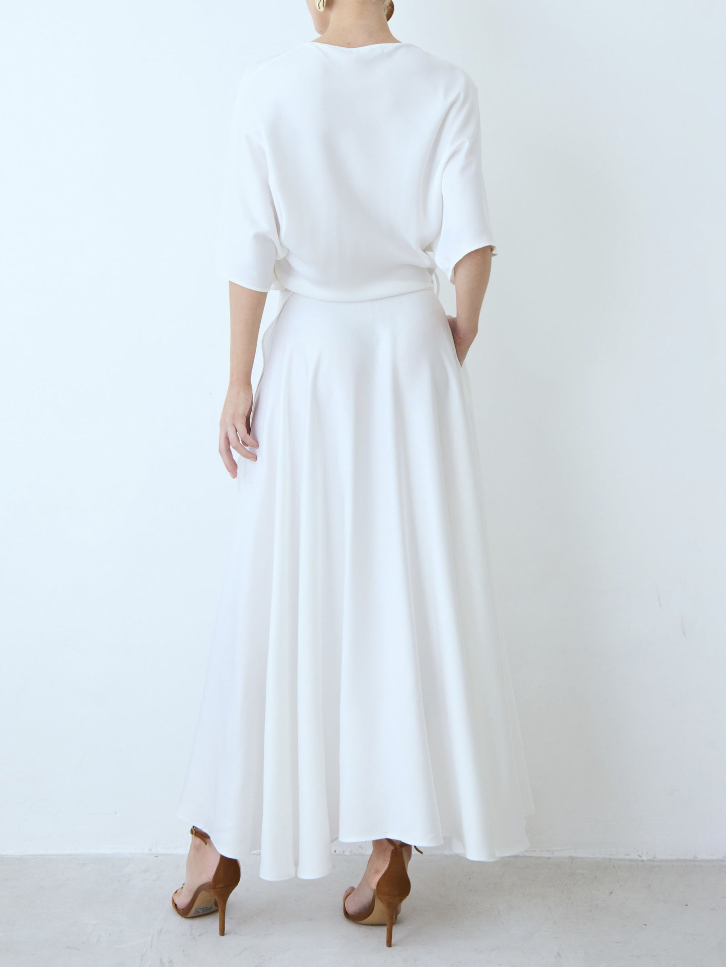 Elegant Satin Flowing Wrap Midi Dress