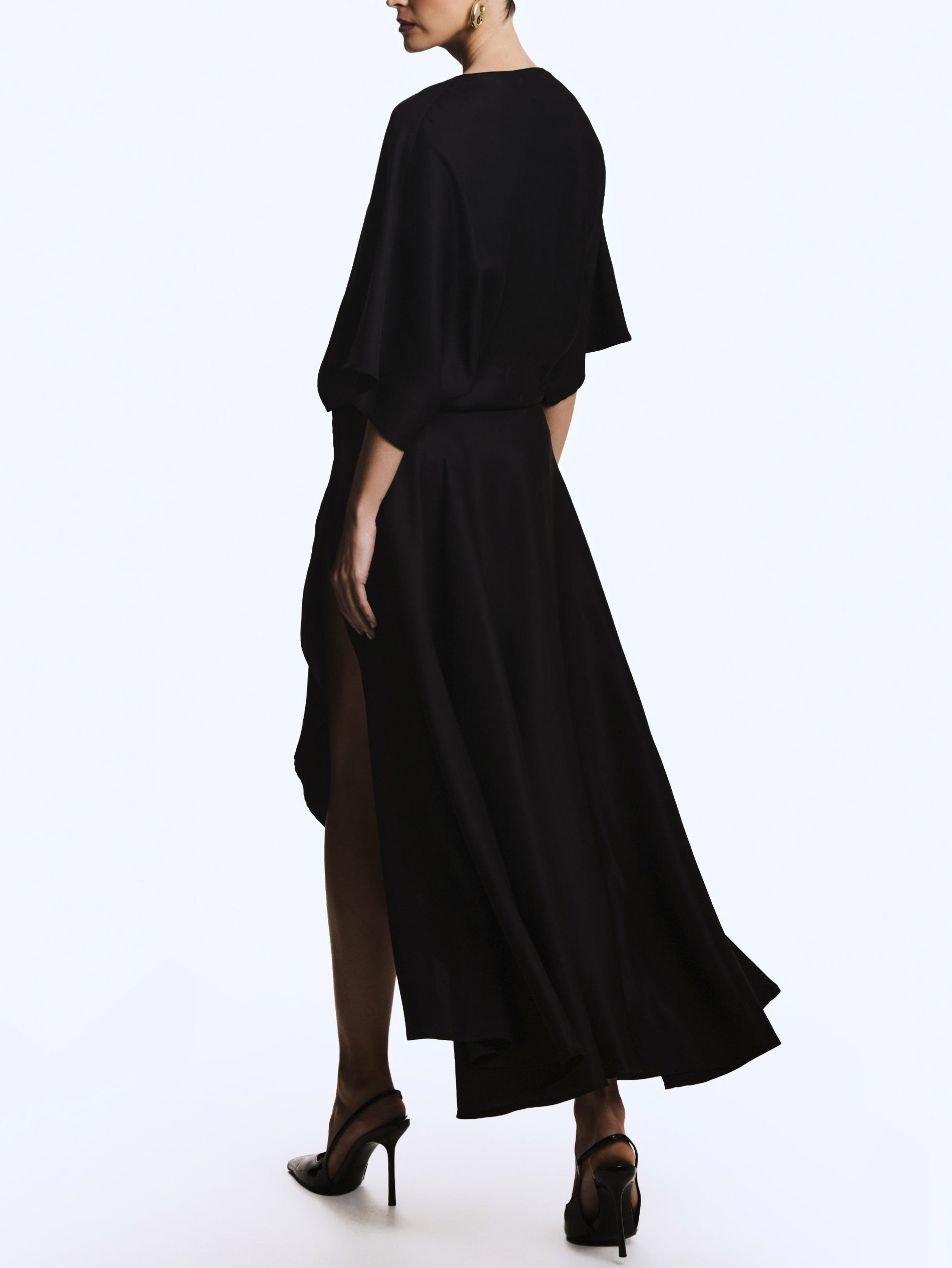 Elegant Satin Flowing Wrap Midi Dress