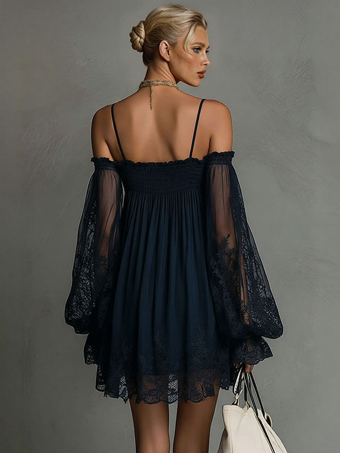 Exquisite Off-Shoulder Lace Trim Mini Dress