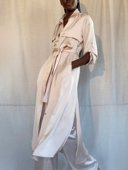 Elegant Lightweight Longline Satin Trench Coat