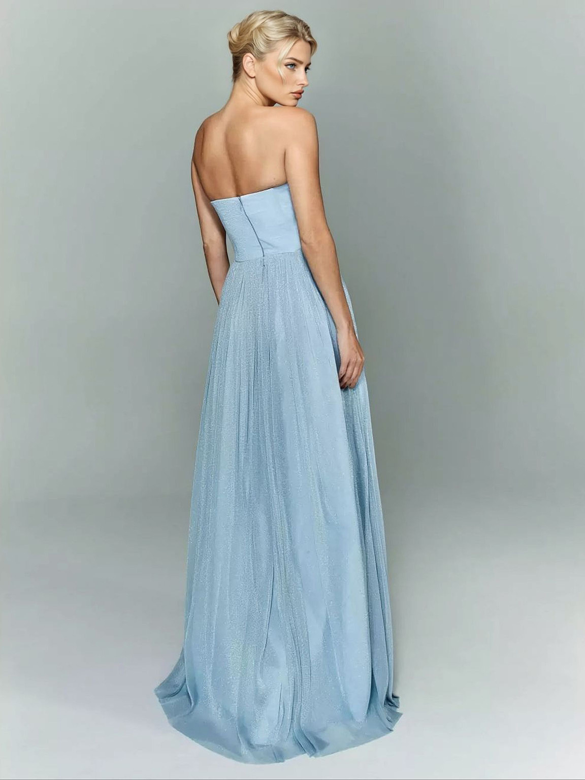Elegant Strapless Tulle Evening Maxi Dress