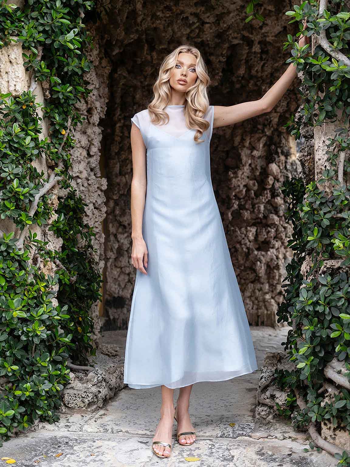 Minimalist Sheer Satin Strap Two-Piece Maxi Dress