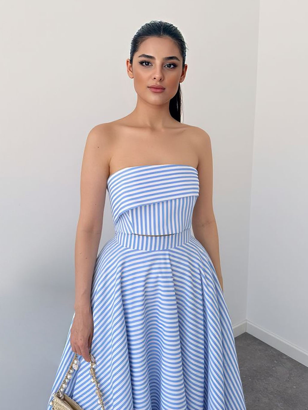 Summer Casual Strapless Crop Top & Midi Skirt Two-Piece Set