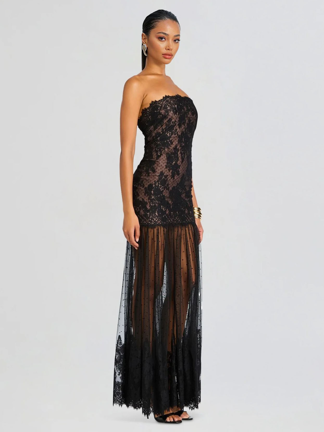 Sexy Strapless Lace Maxi Dress