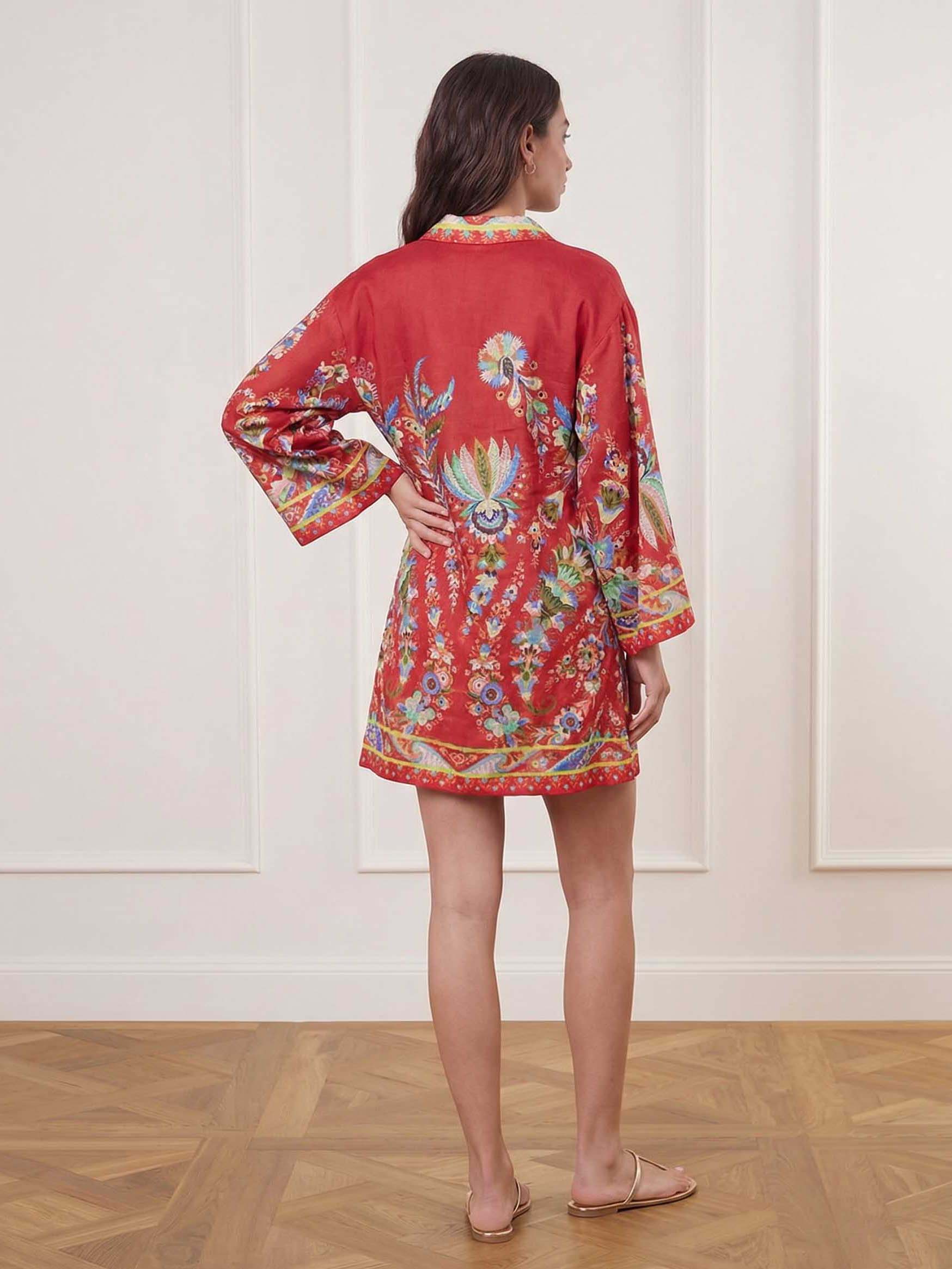 Exquisite Paisley Print V-Neck Kaftan Mini Dress