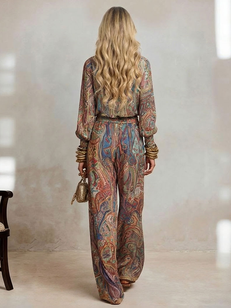 Retro Paisley Print Two-Piece Set