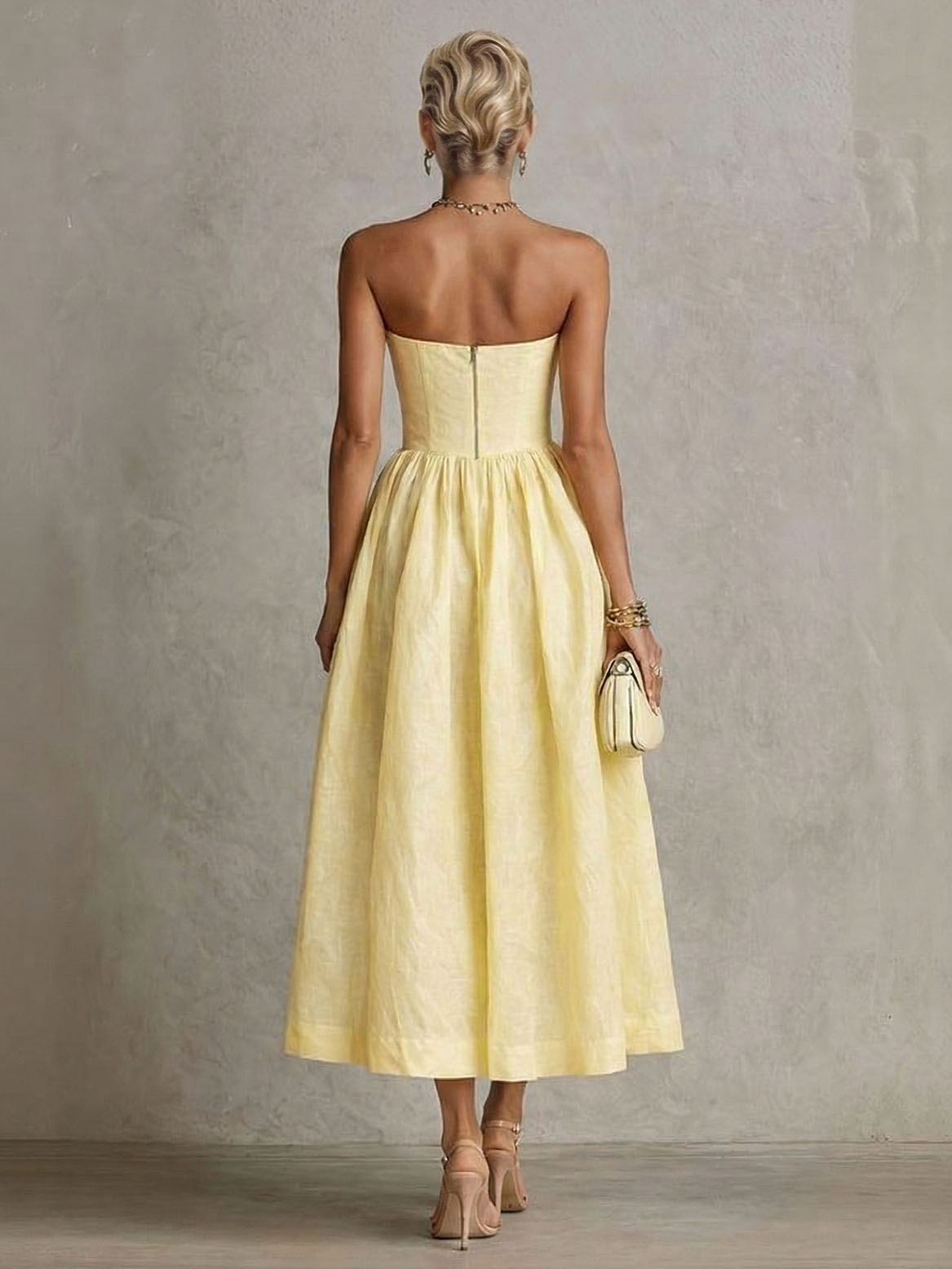 Romantic 3D Floral Strapless Midi Dress