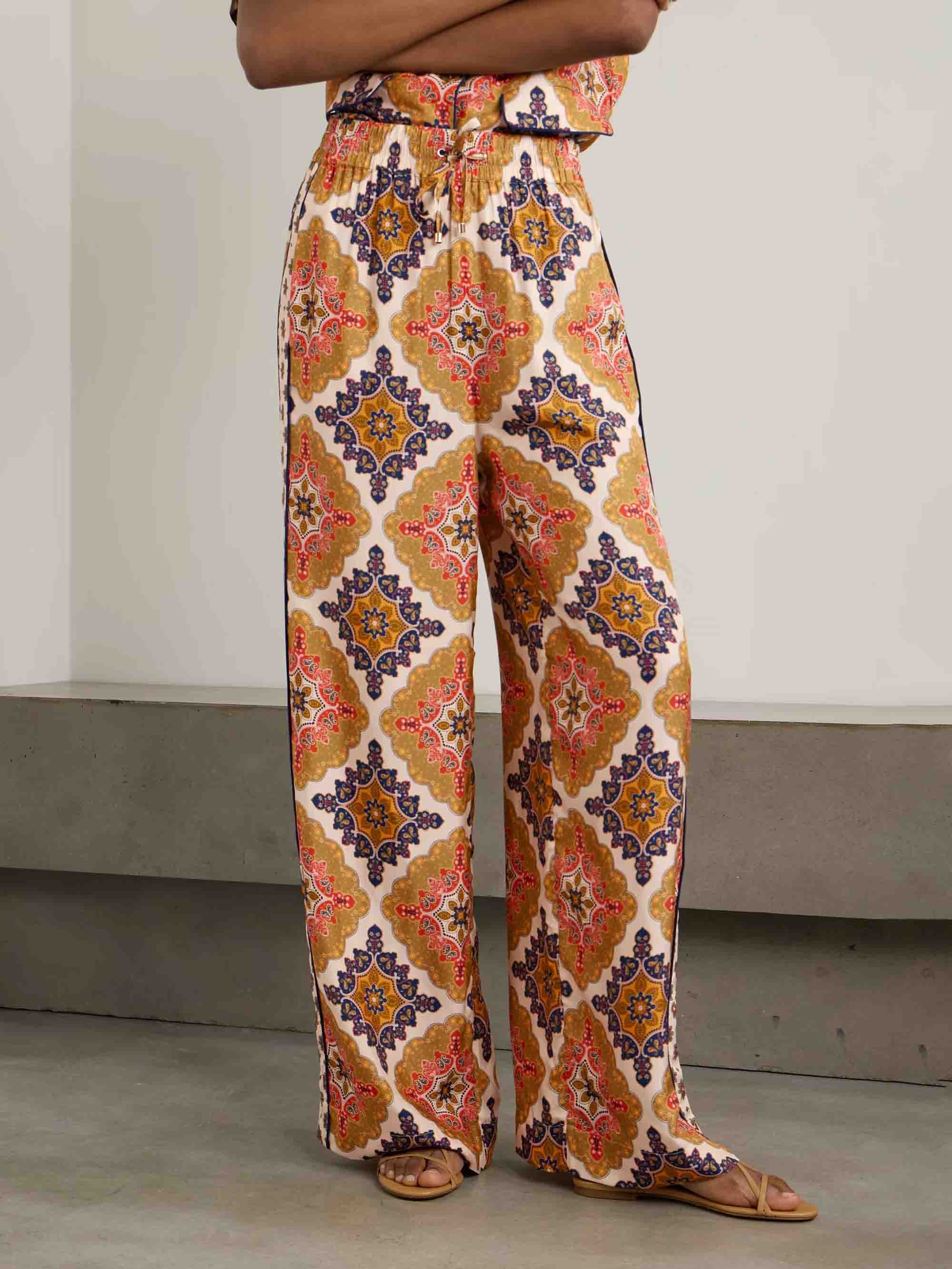 Retro Bohemian Satin Printed Wide Leg Pants