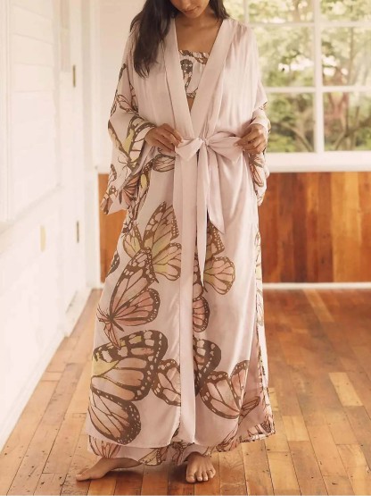 Elegant Butterfly Print Kimoni And Headband Top