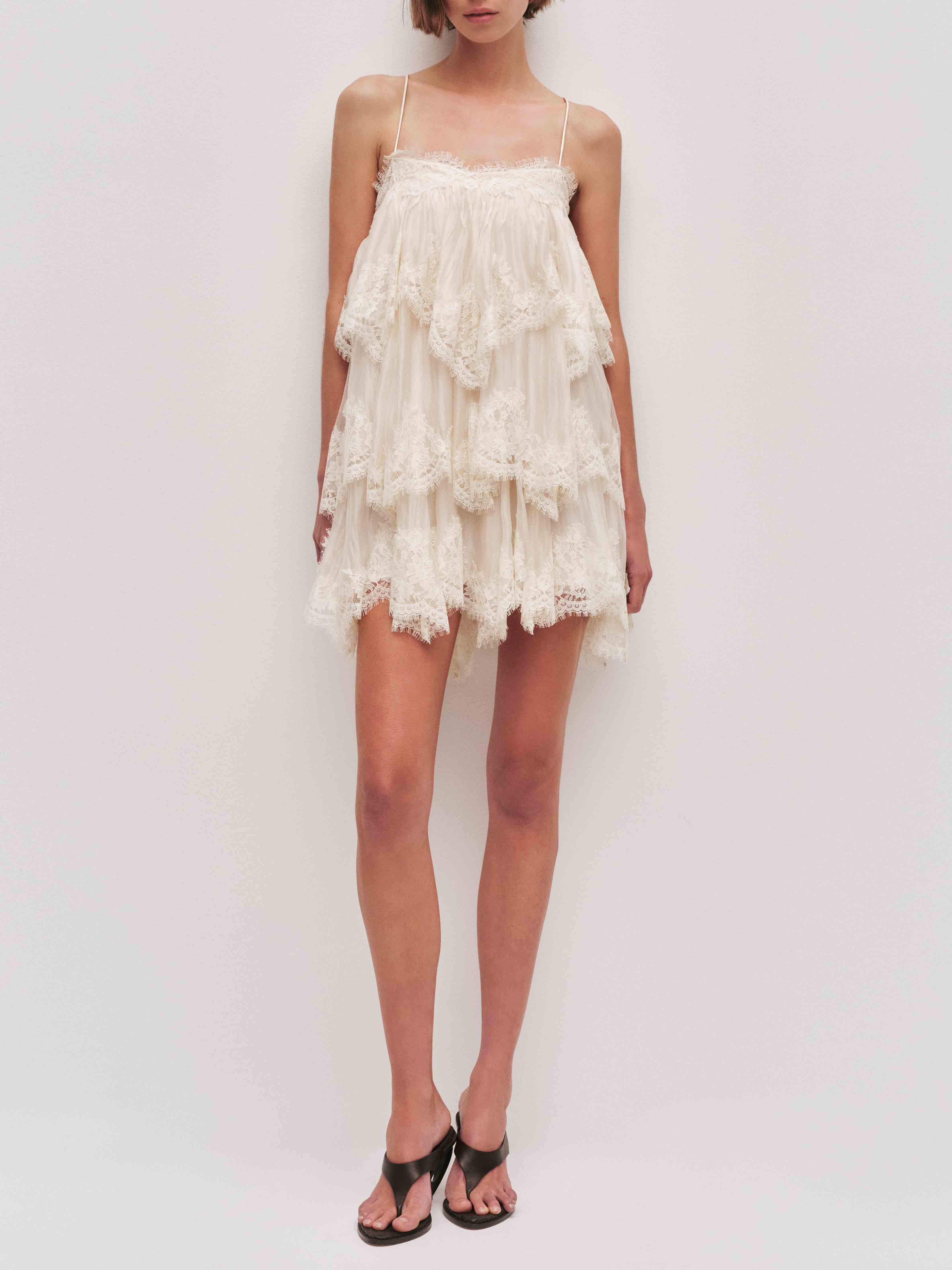 Elegant Layered Lace-Trim Spaghetti Strap Mini Dress