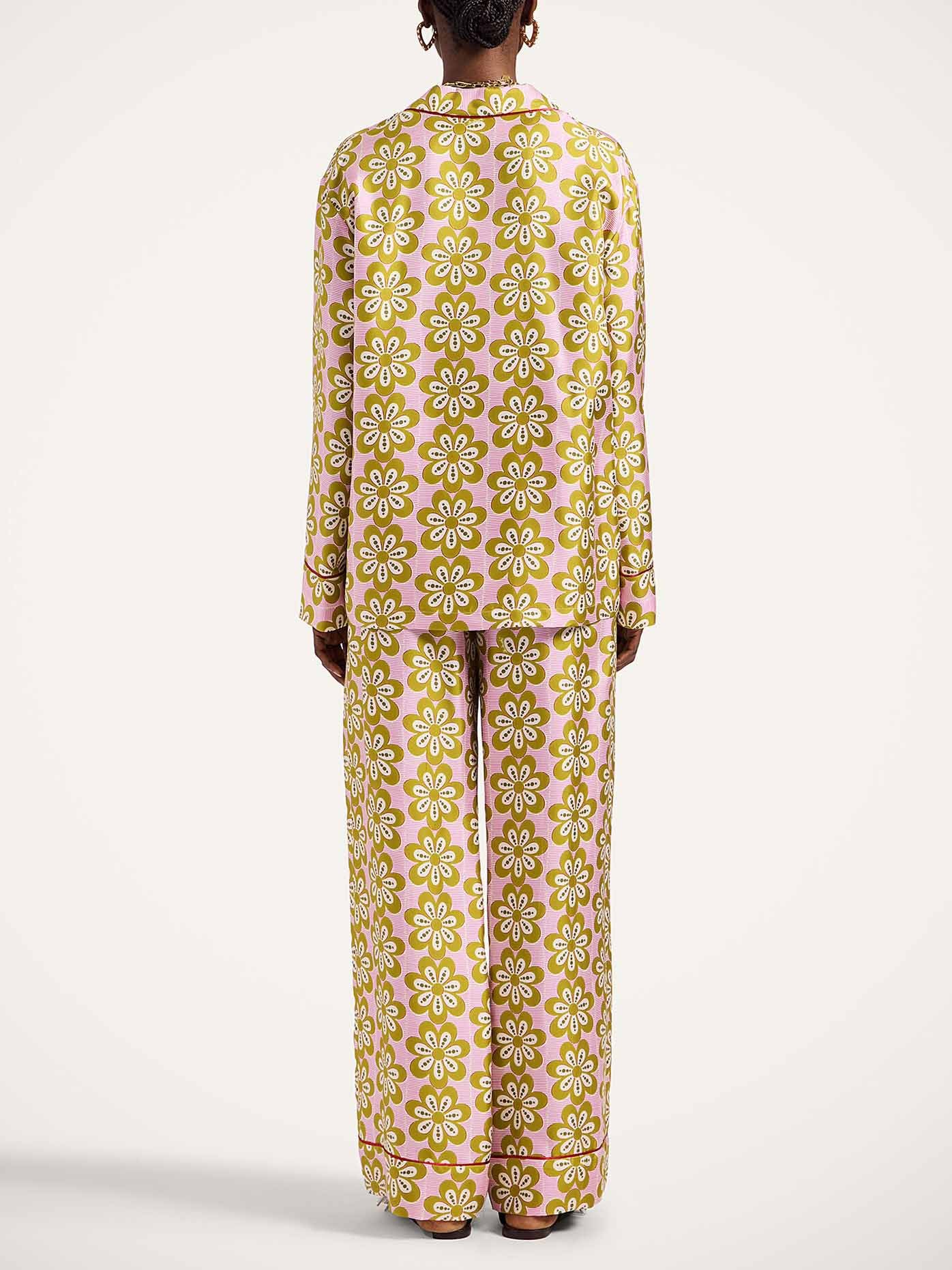 Exquisite Satin Floral Print Long-sleeved Pajama Set