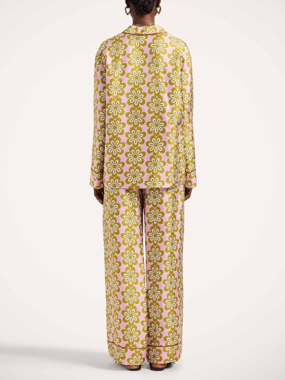 Exquisite Satin Floral Print Long-sleeved Pajama Set