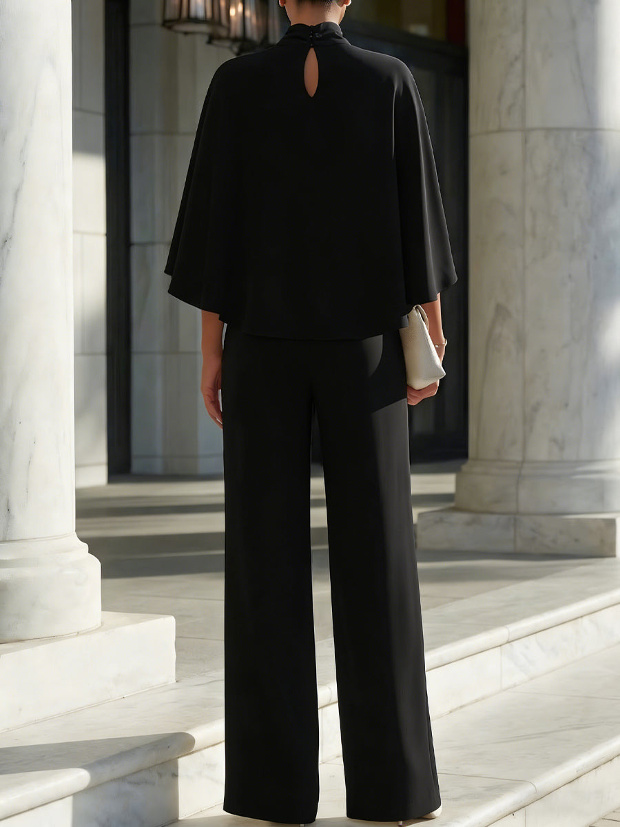 Minimalist High-Waist Slit Wide-Leg Pants & Top Set