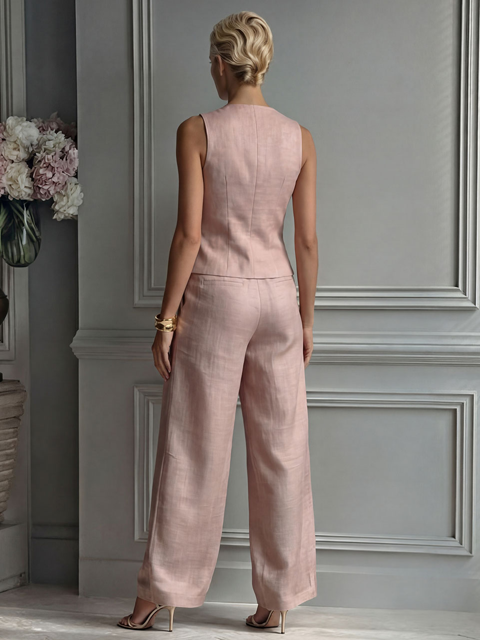 Minimalist Sleeveless Vest & Wide-Leg Pants Two-Piece Set