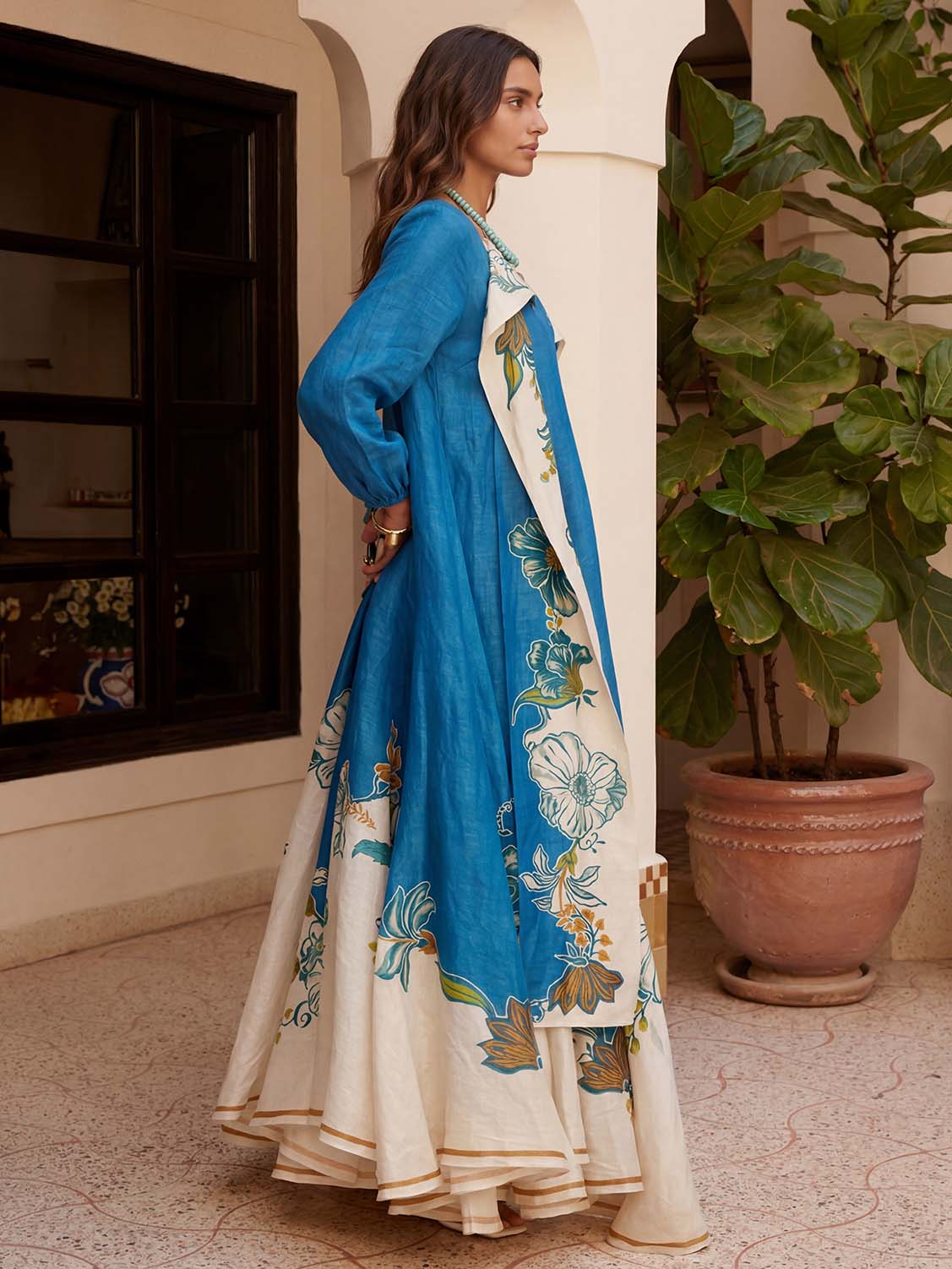 Elegant Tropical Print Asymmetrical Strappy Maxi Dress