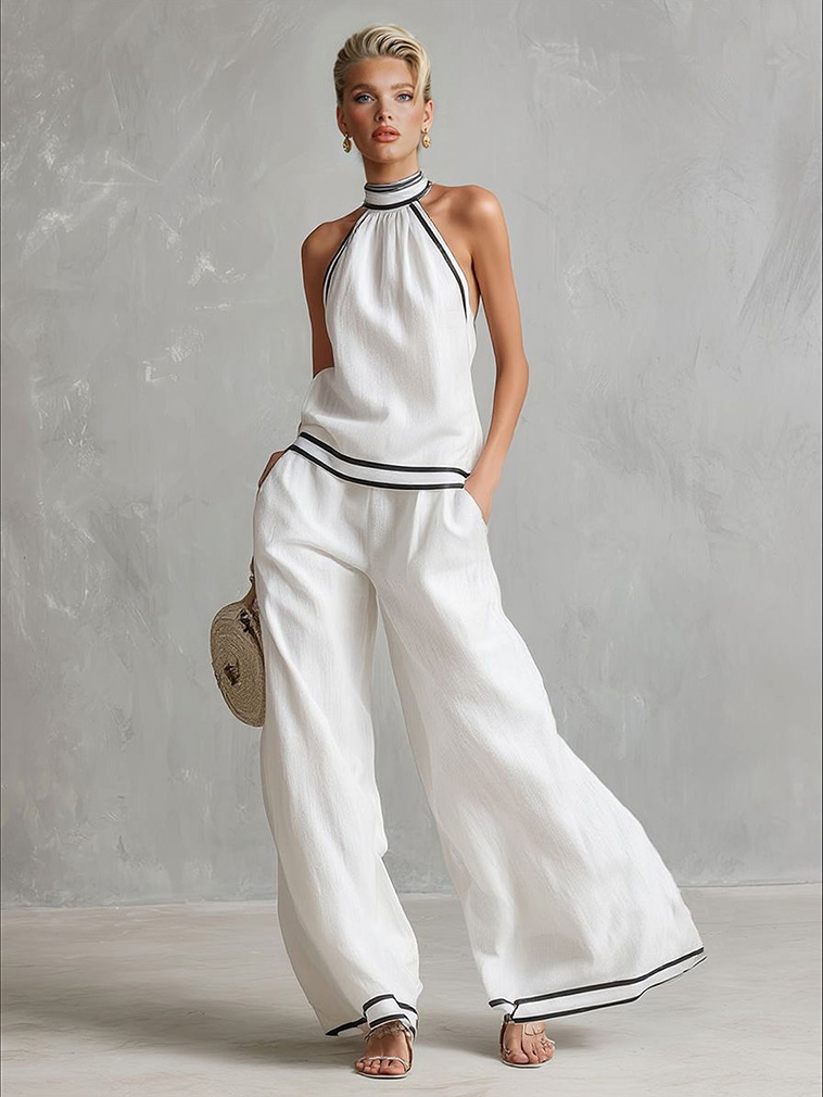 Minimalist Halter Neck Top & Pants Two-Piece Set