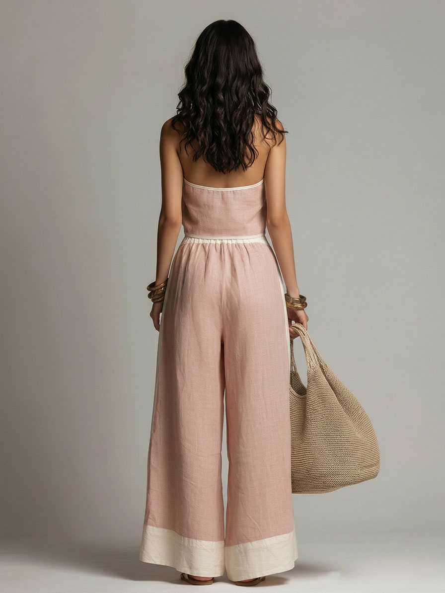 Casual Sleeveless Crop Top & Wide-Leg Pants Two-Piece Set