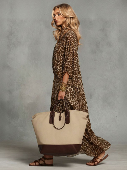 Bohemian Leopard Print Twist-Front Maxi Dress