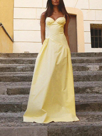 Summer A-Line Fitted Vacation Spaghetti Strap Maxi Dress