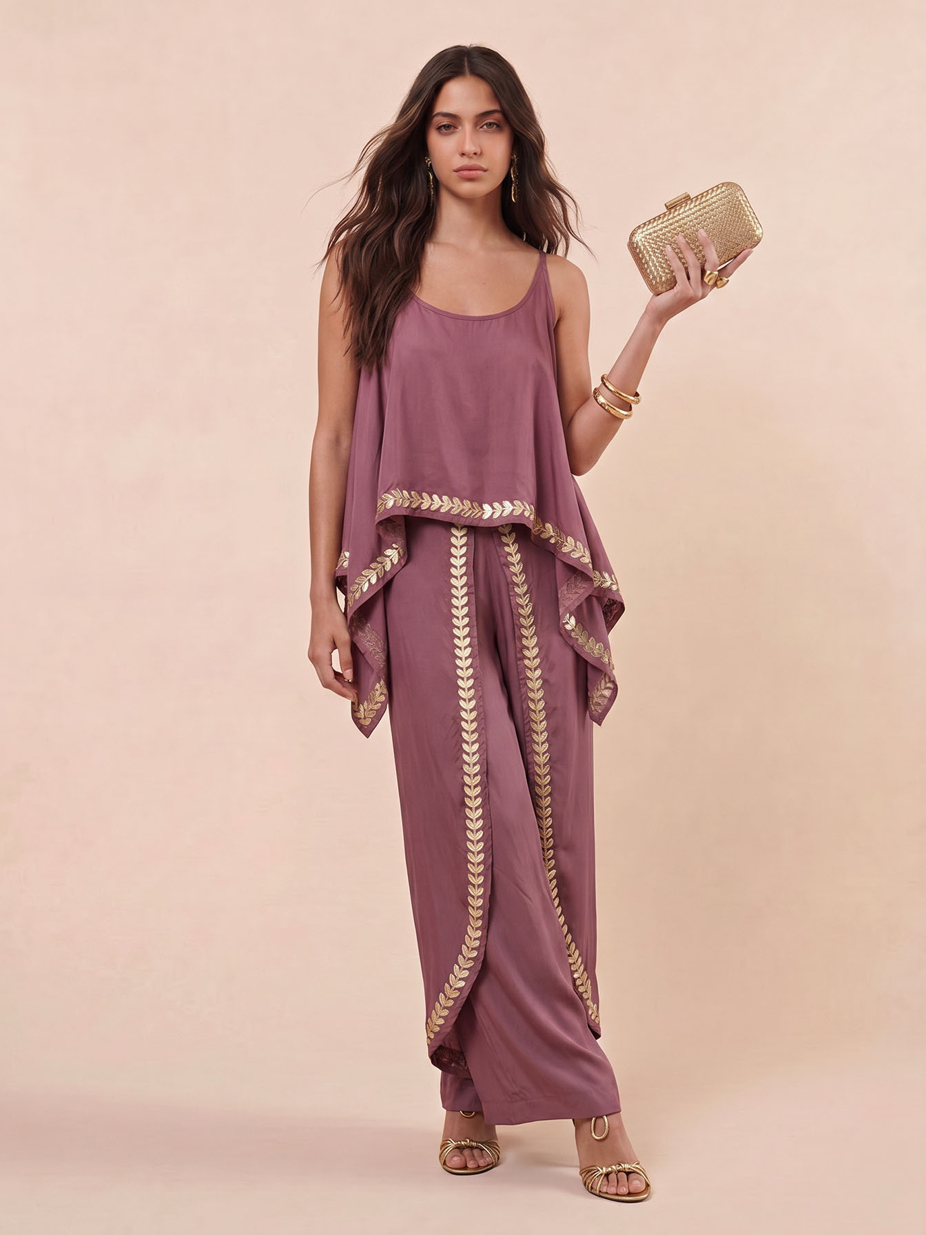 Bohemian Embroidered Layered Top & Wide-Leg Pants Two-Piece Set