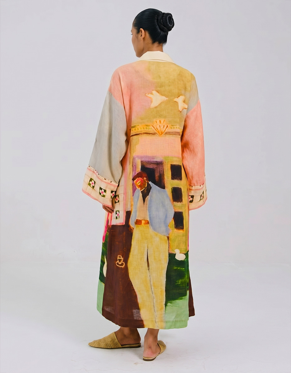 Unique Artistic Print Long Robe Style Maxi Dress