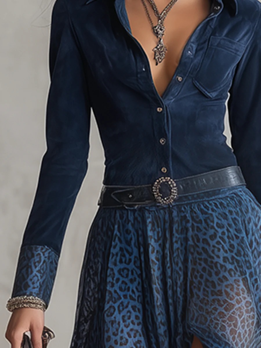 Retro Leopard Print Chiffon Split Maxi Dress