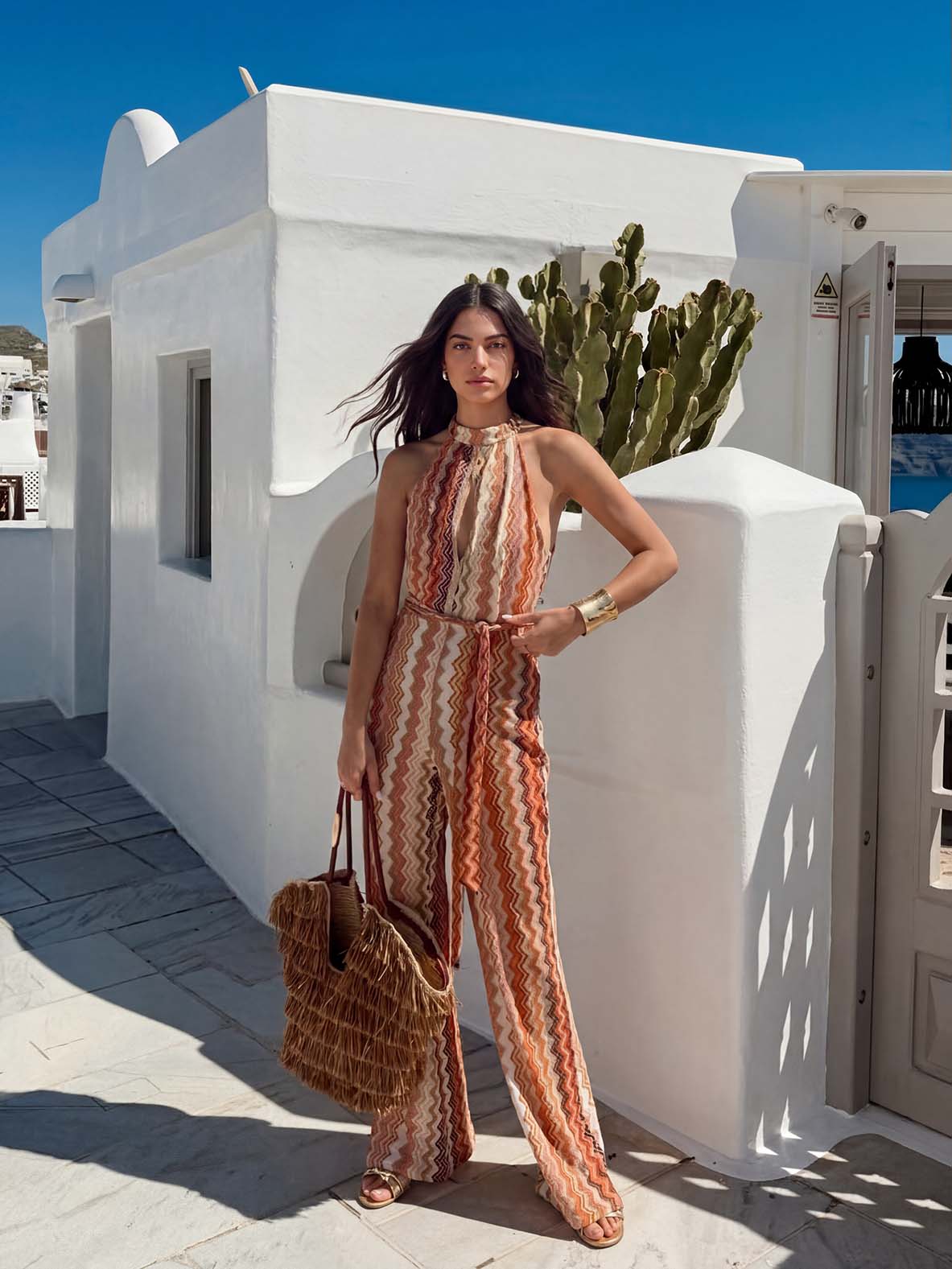 Casual Wave Print Halter Neck Jumpsuit