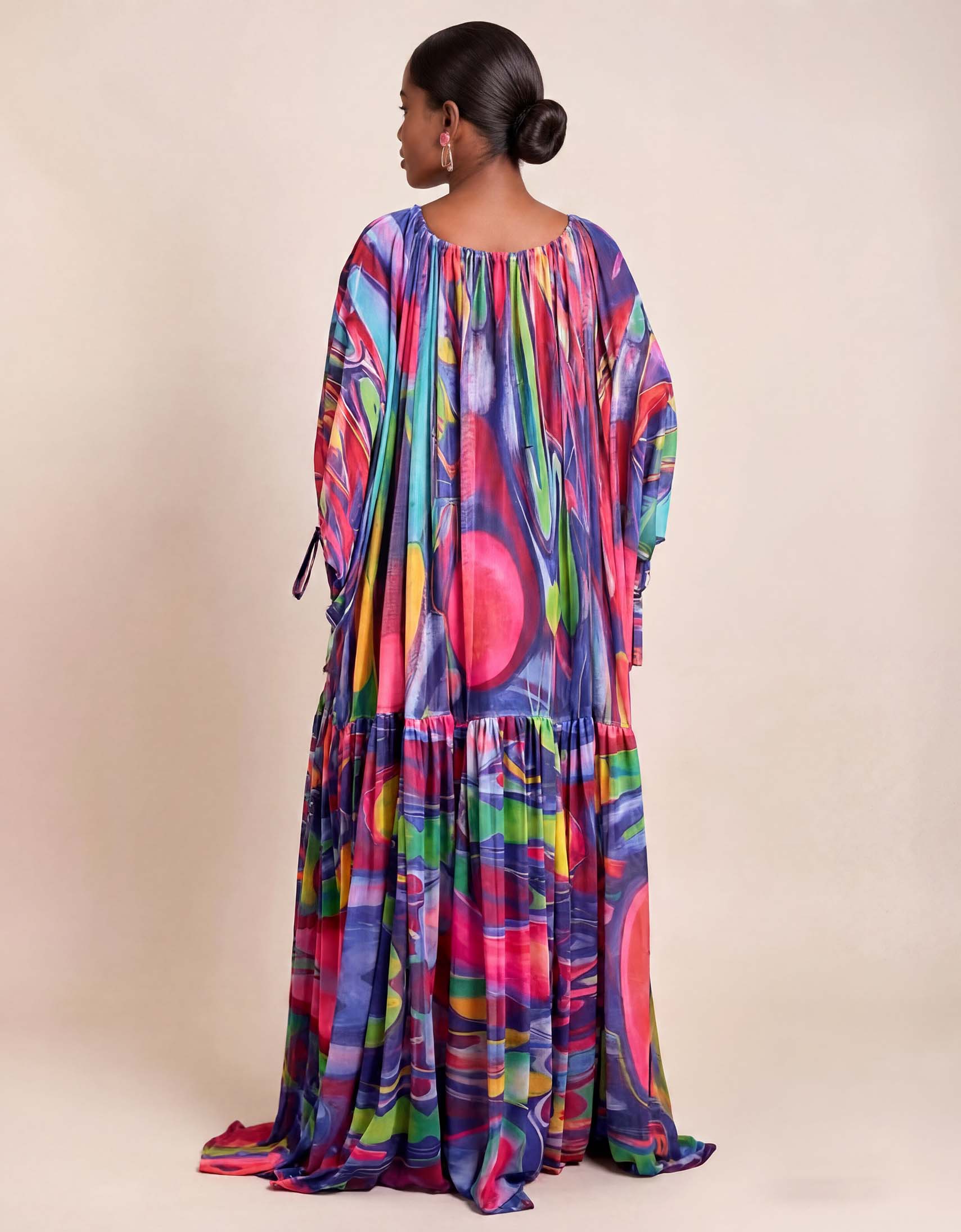 Exquisite Rainbow Abstract Print Chiffon Flowy Loose Maxi Dress