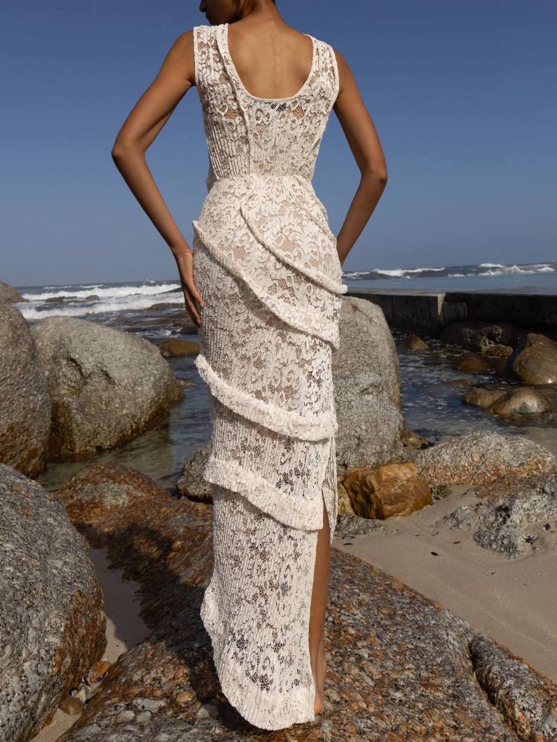 Elegant Lace Ruffle Bodycon Maxi Dress