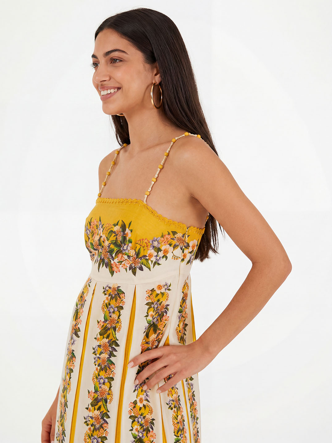 Bohemian Tropical Floral Beaded Strap Maxi Dress