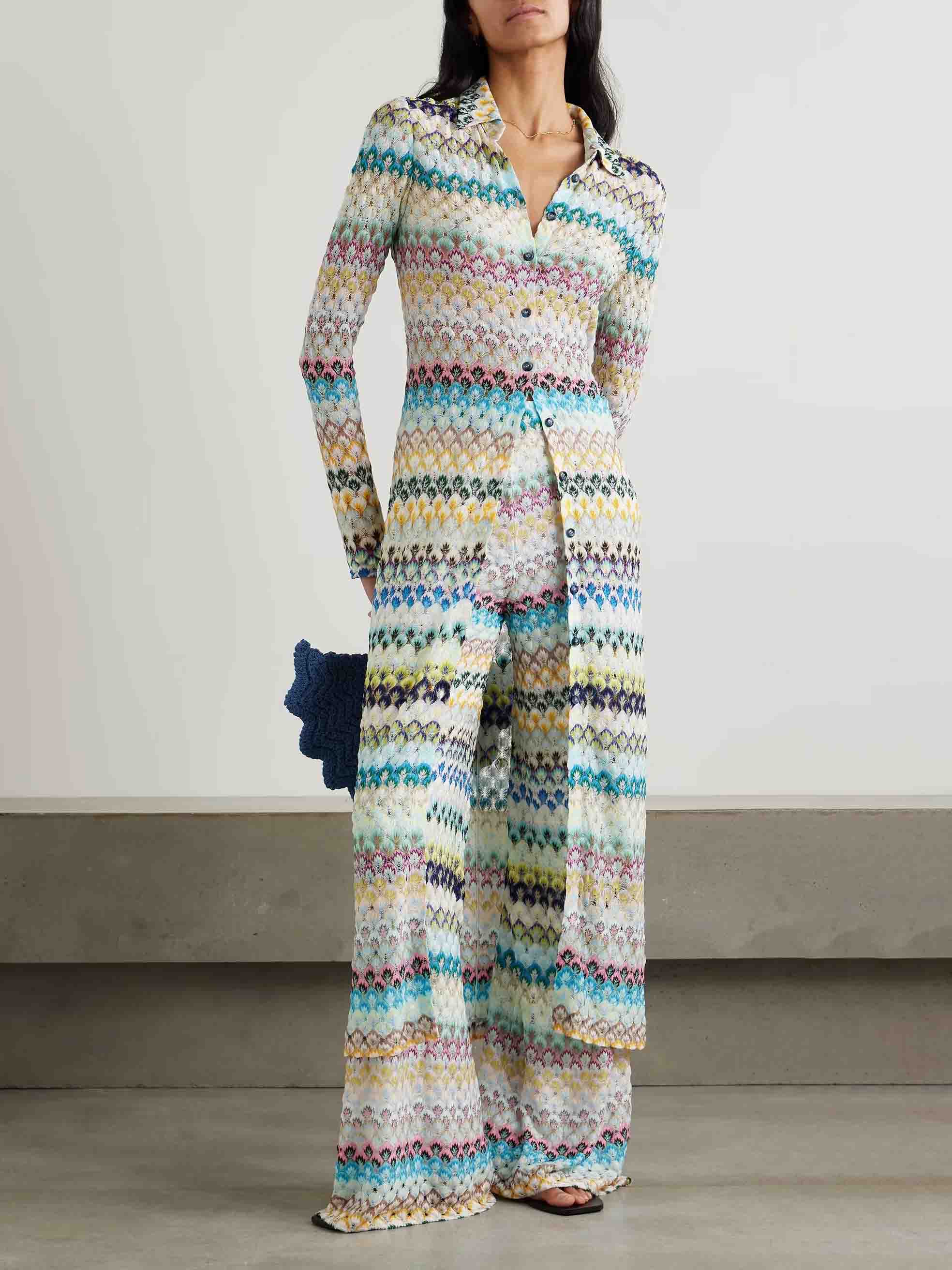 Elegant Wavy Crocheted Long Cardigan