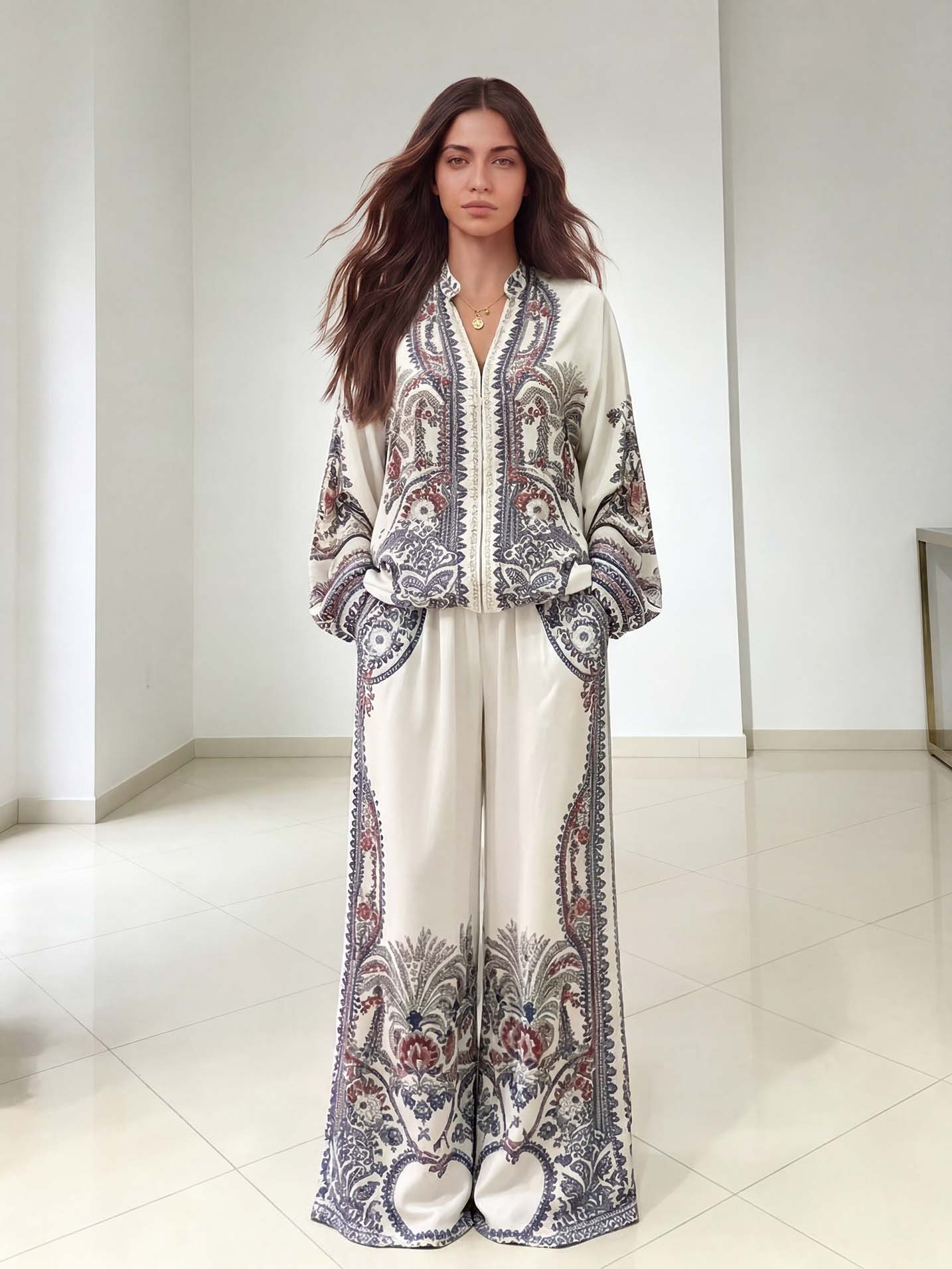Elegant Paisley Print Wide Leg Pants