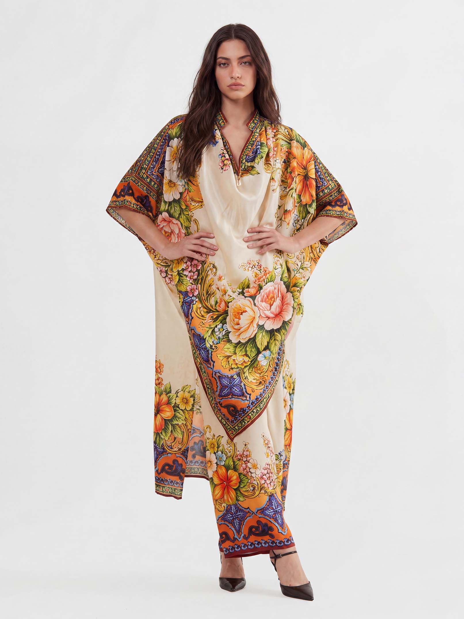 Bohemian Floral Print Draped Top & Wide-Leg Pants Set
