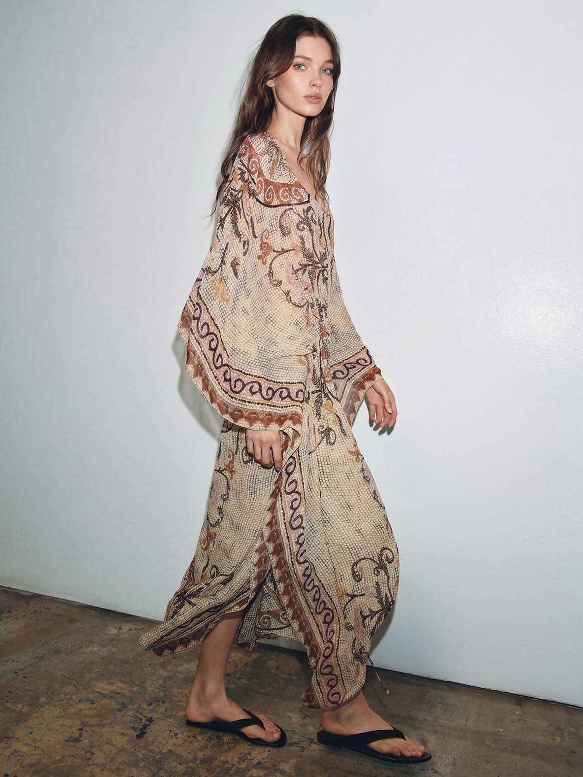 Bohemian Paisley Print Batwing Sleeve Maxi Dress