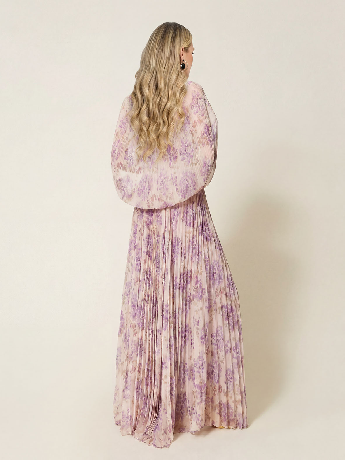 Elegant High Neck Cape Sleeve Ruched Maxi Dress