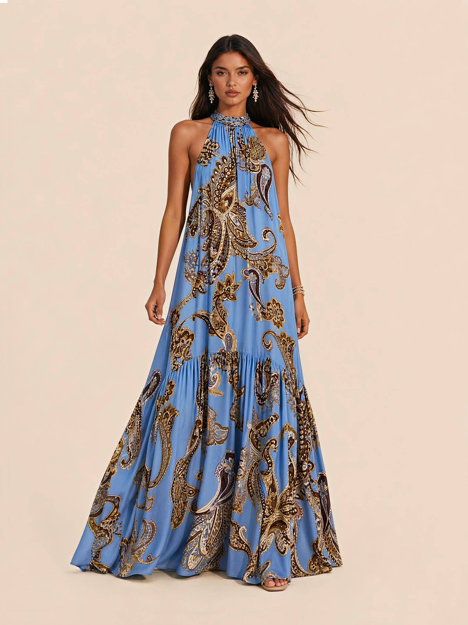 Paisley-Print Long Ethnic Dress