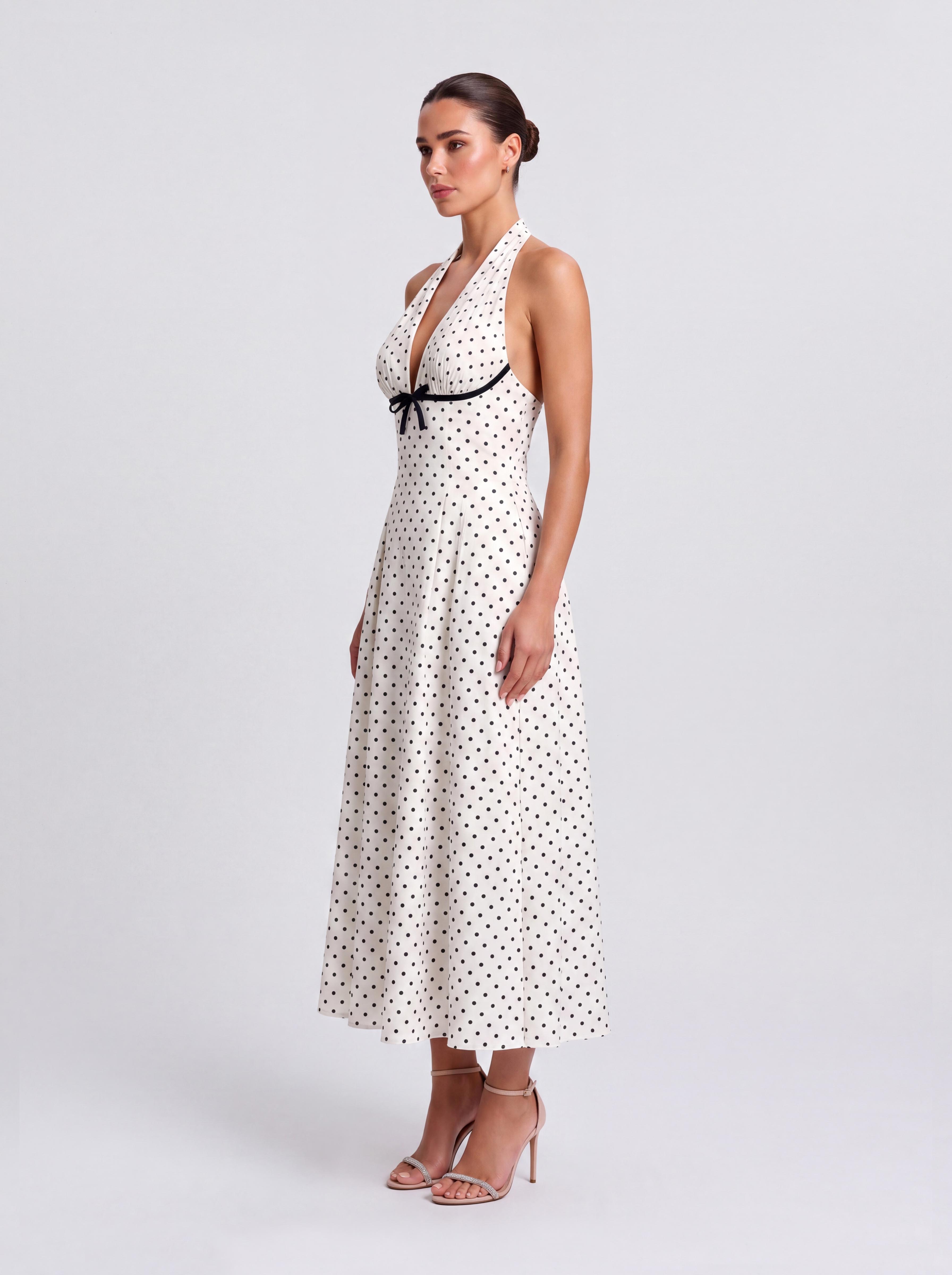 Retro Wave Point Neck Deep V Holiday Midi Dress