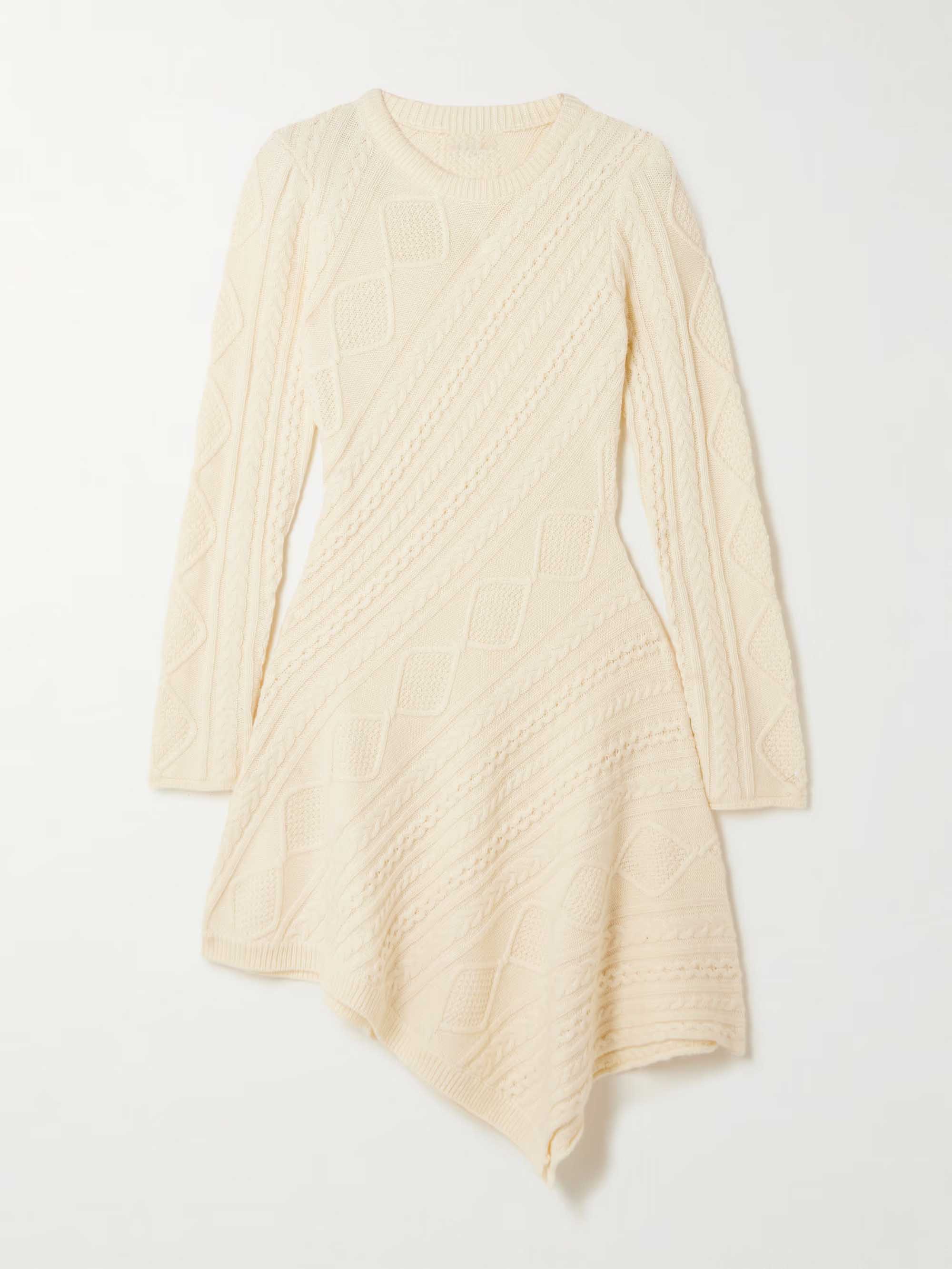 Casual Asymmetrical Cable Knit Sweater Mini Dress