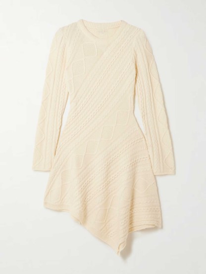 Casual Asymmetrical Cable Knit Sweater Mini Dress