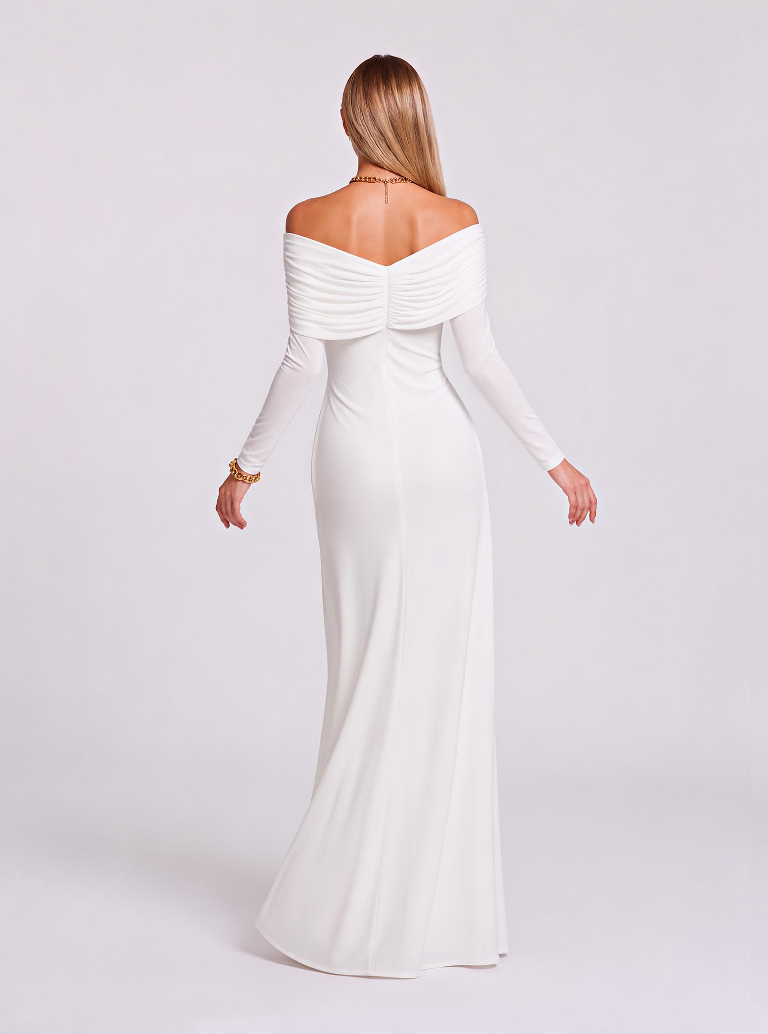 Cross Draped Shawl Side Trim V-Neck Long Sleeve Dress