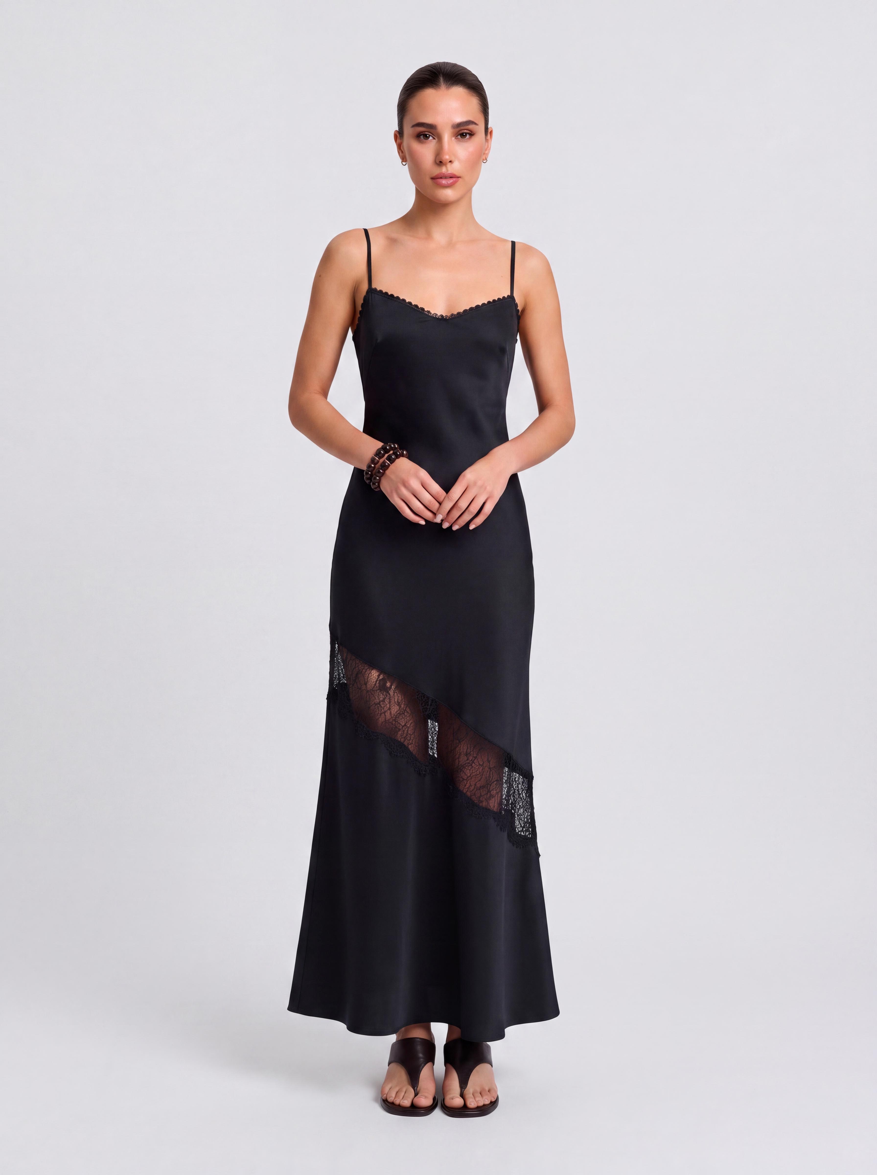 Satin Cutout See-Through Slip Dress