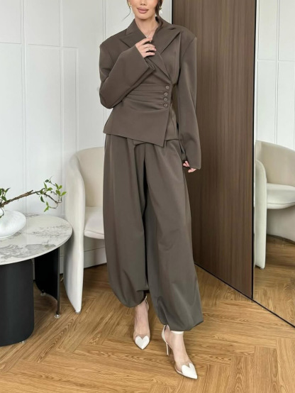 Elegant High-Waisted Wide-Leg Tailored Pants
