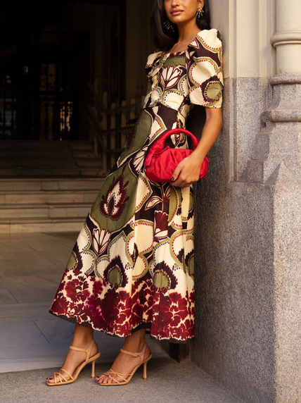 Elegant Retro Floral Puff Sleeve Crop Top