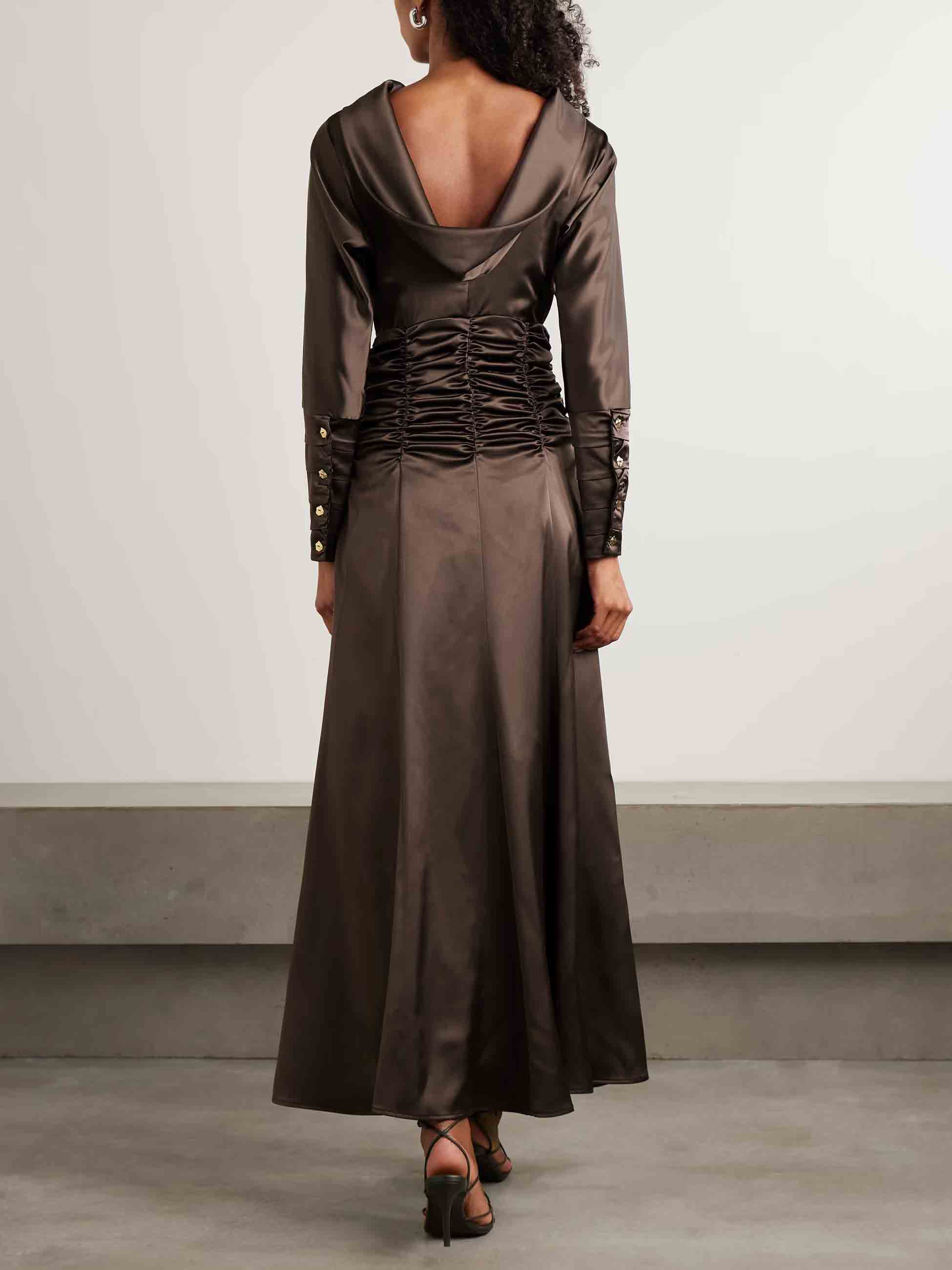 Elegant Backless Pleated Cinched-Waist Maxi Dress