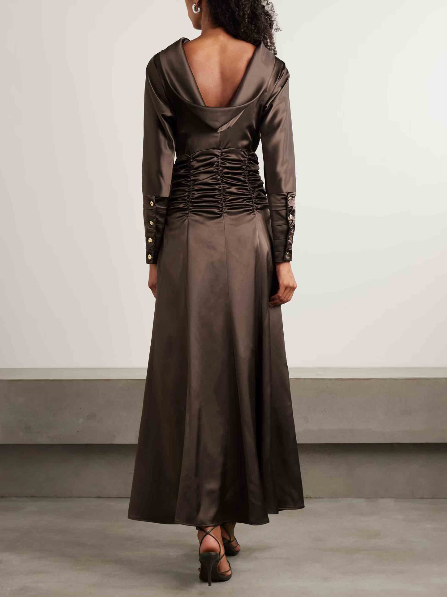 Elegant Backless Pleated Cinched-Waist Maxi Dress