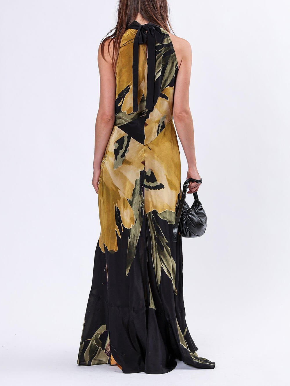 Unique Yellow Floral Print Straight Maxi Dress