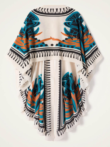 Exquisite Printed One-Shoulder Dress With Detachable Shawl Two-Piece Set