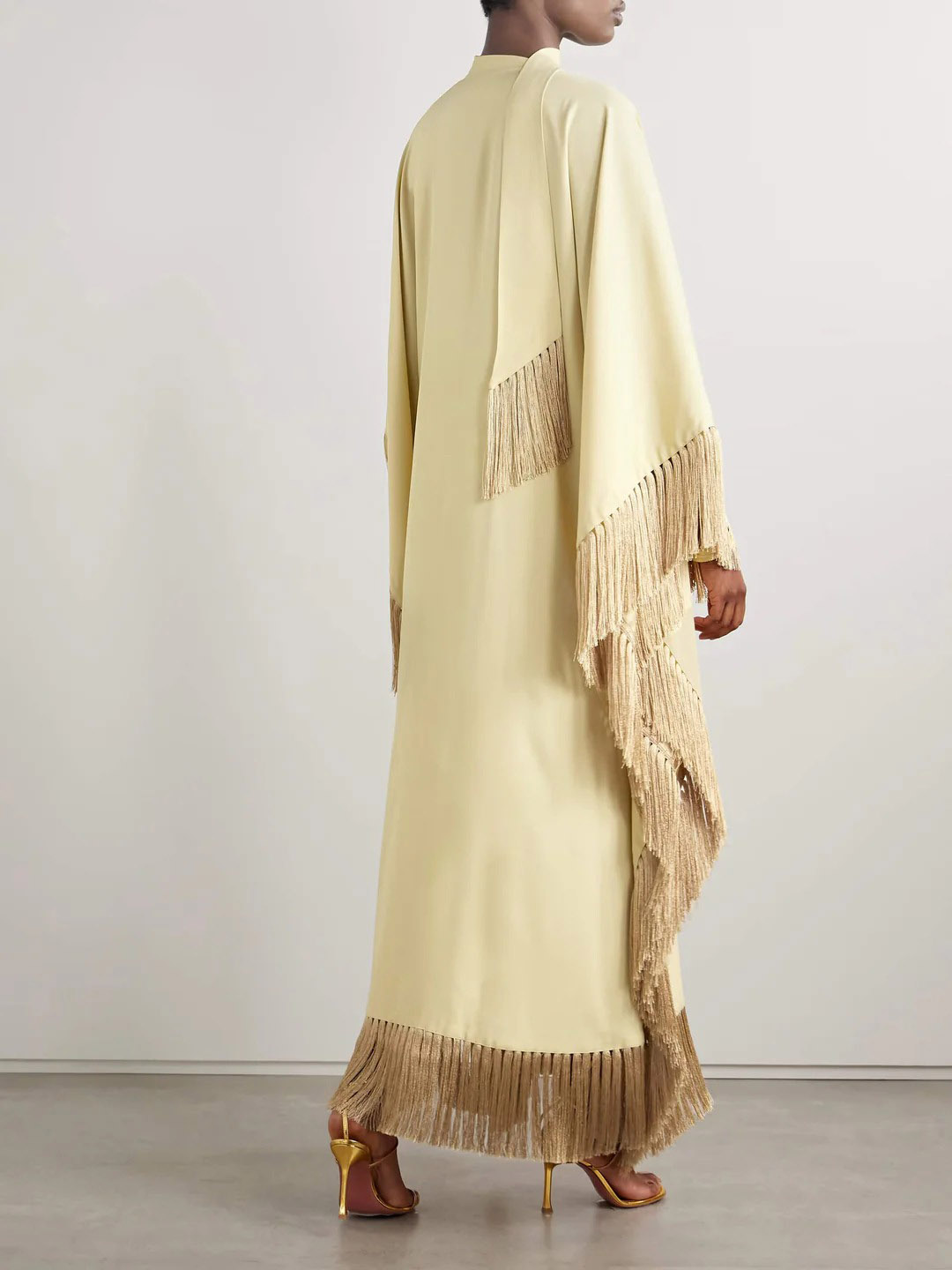 Elegant Fringed Satin Robe Maxi Dress