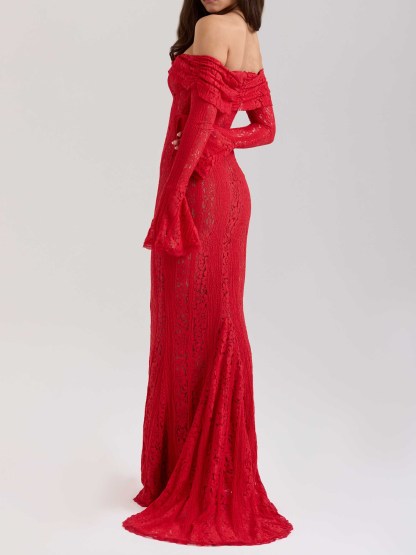 Elegant One Shoulder Lace Fishtail Maxi Dress